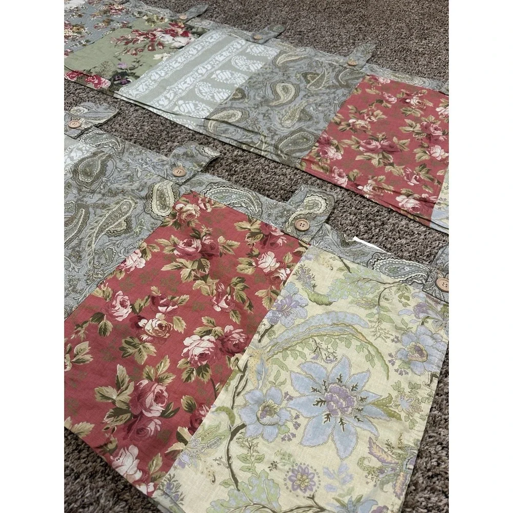 2 Vintage Patchwork Floral Tab Top Valance Pair Cottagecore Farmhouse Country